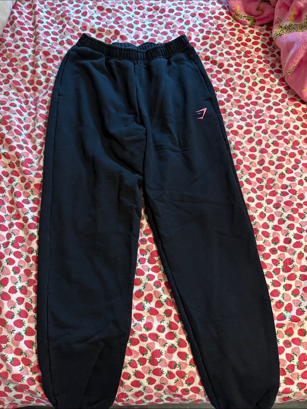 Gymshark Black Sweatpants with Pink Logo Accent
